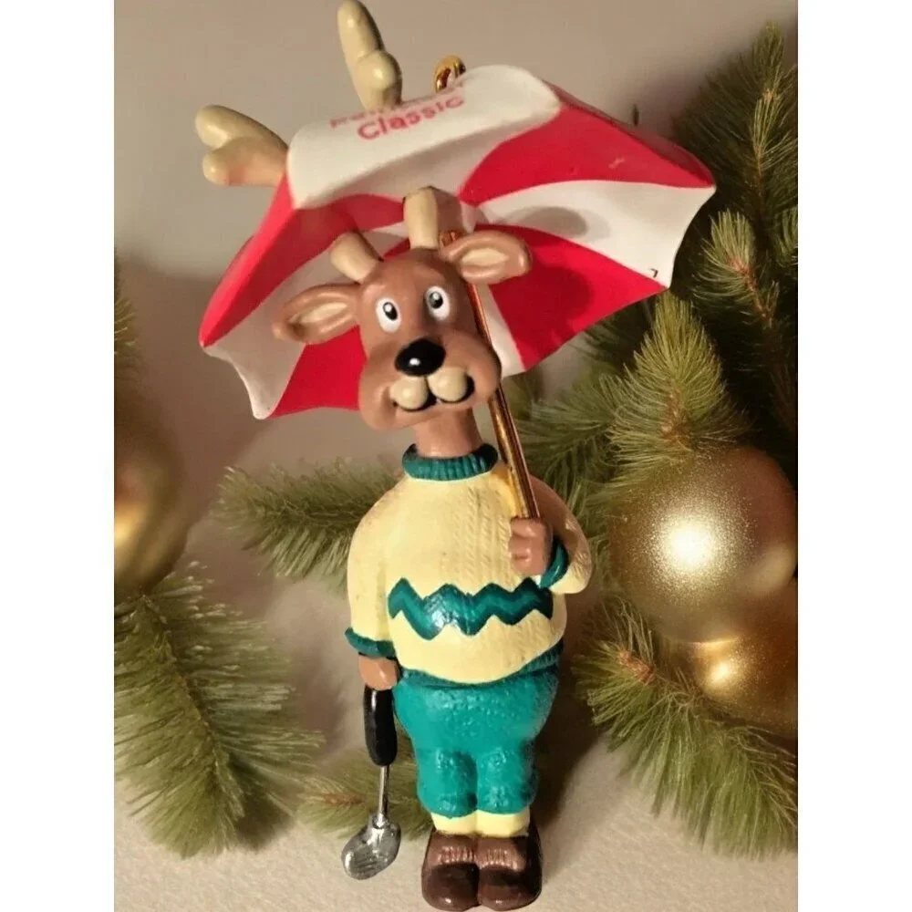 Vintage Collectible Hallmark Ornament 1994 Reindeer Pro Handcrafted Golfing